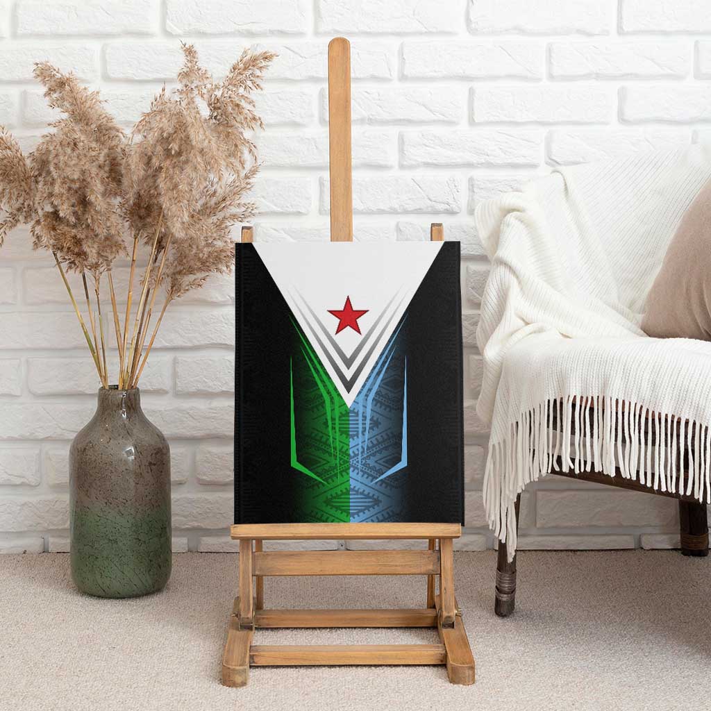 Djibouti Fusion Canvas Wall Art Tribal Geometry Meets National Colors and Red Star Boldness
