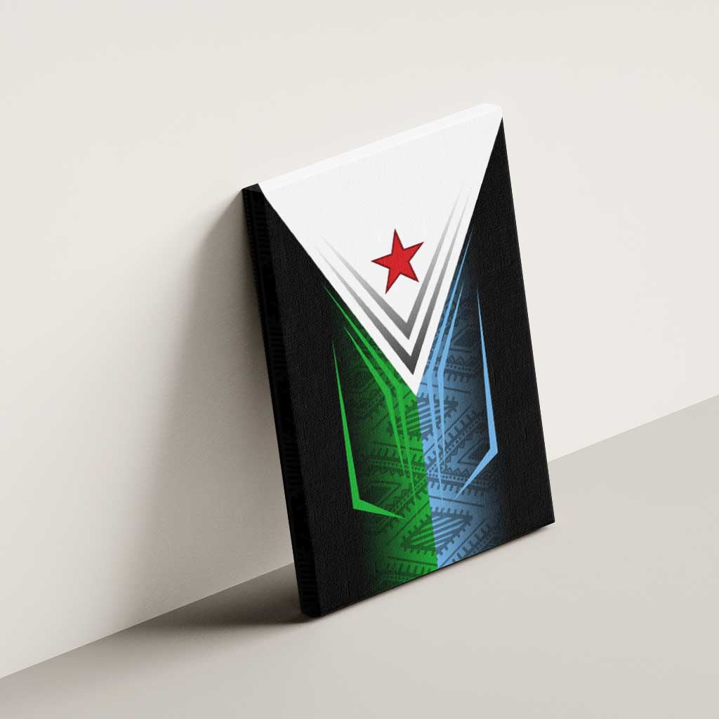 Djibouti Fusion Canvas Wall Art Tribal Geometry Meets National Colors and Red Star Boldness
