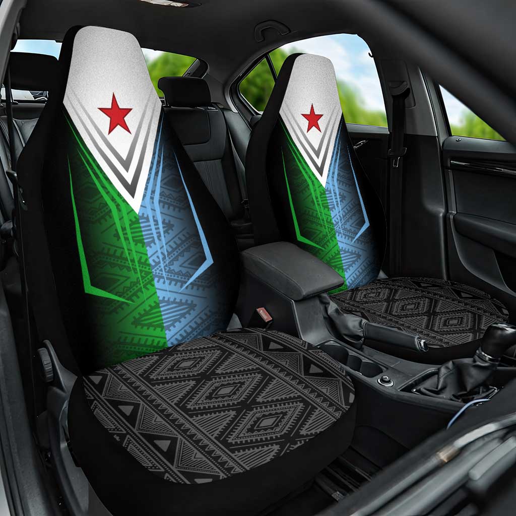 Djibouti Fusion Car Seat Cover Tribal Geometry Meets National Colors and Red Star Boldness