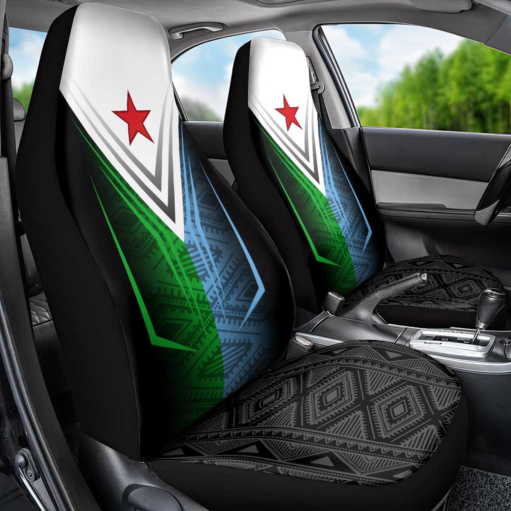 Djibouti Fusion Car Seat Cover Tribal Geometry Meets National Colors and Red Star Boldness