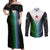 Djibouti Fusion Couples Matching Off Shoulder Maxi Dress and Long Sleeve Button Shirt Tribal Geometry Meets National Colors and Red Star Boldness