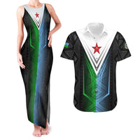 Djibouti Fusion Couples Matching Tank Maxi Dress and Hawaiian Shirt Tribal Geometry Meets National Colors and Red Star Boldness