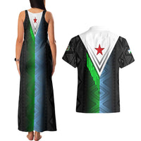 Djibouti Fusion Couples Matching Tank Maxi Dress and Hawaiian Shirt Tribal Geometry Meets National Colors and Red Star Boldness