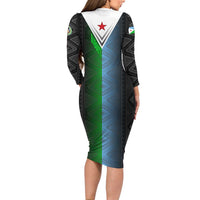 Djibouti Fusion Family Matching Long Sleeve Bodycon Dress and Hawaiian Shirt Tribal Geometry Meets National Colors and Red Star Boldness
