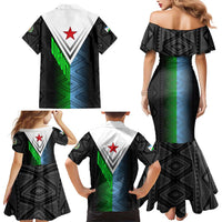 Djibouti Fusion Family Matching Mermaid Dress and Hawaiian Shirt Tribal Geometry Meets National Colors and Red Star Boldness