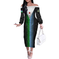 Djibouti Fusion Family Matching Off The Shoulder Long Sleeve Dress and Hawaiian Shirt Tribal Geometry Meets National Colors and Red Star Boldness