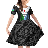 Djibouti Fusion Family Matching Off Shoulder Short Dress and Hawaiian Shirt Tribal Geometry Meets National Colors and Red Star Boldness