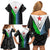 Djibouti Fusion Family Matching Off Shoulder Short Dress and Hawaiian Shirt Tribal Geometry Meets National Colors and Red Star Boldness
