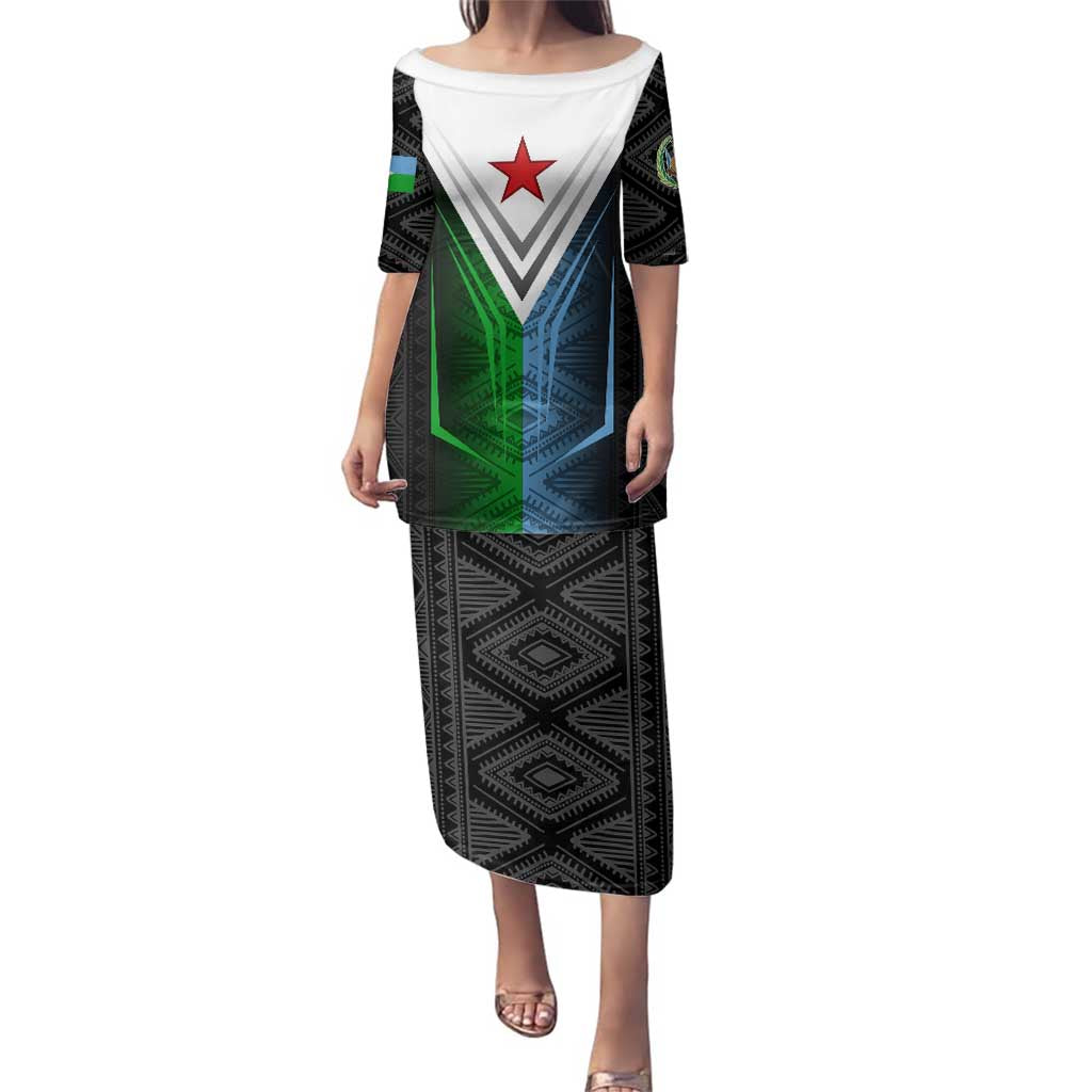Djibouti Fusion Family Matching Puletasi and Hawaiian Shirt Tribal Geometry Meets National Colors and Red Star Boldness