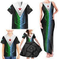 Djibouti Fusion Family Matching Tank Maxi Dress and Hawaiian Shirt Tribal Geometry Meets National Colors and Red Star Boldness