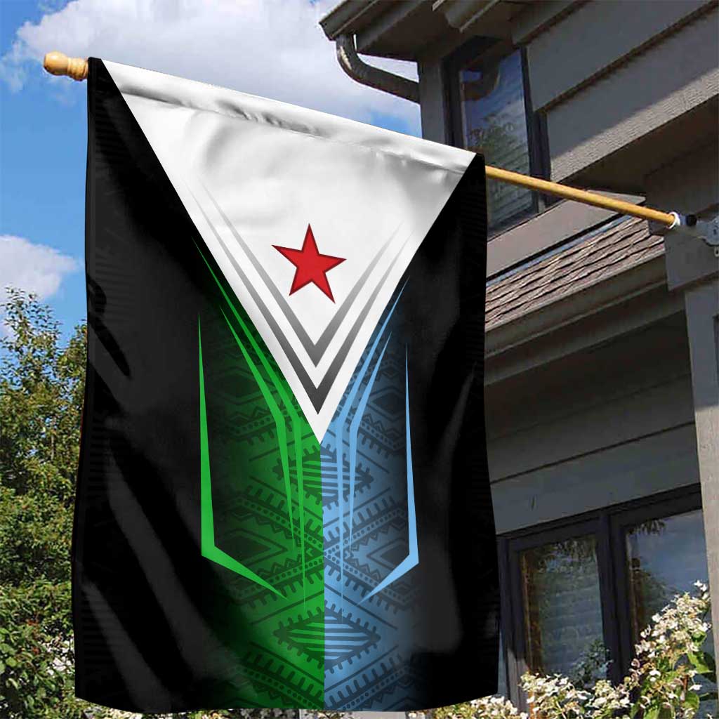 Djibouti Fusion Garden Flag Tribal Geometry Meets National Colors and Red Star Boldness