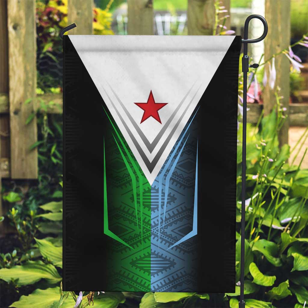 Djibouti Fusion Garden Flag Tribal Geometry Meets National Colors and Red Star Boldness