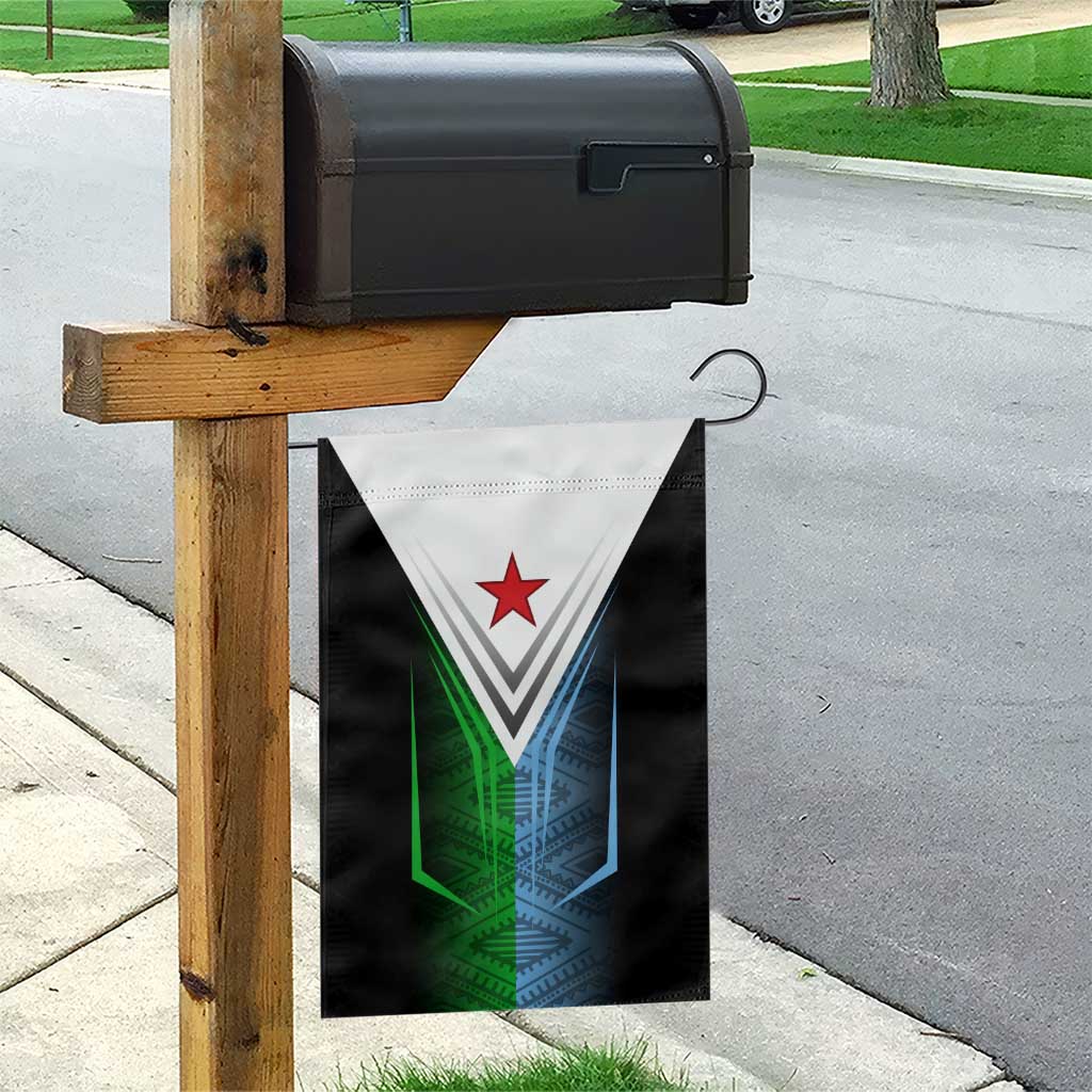 Djibouti Fusion Garden Flag Tribal Geometry Meets National Colors and Red Star Boldness