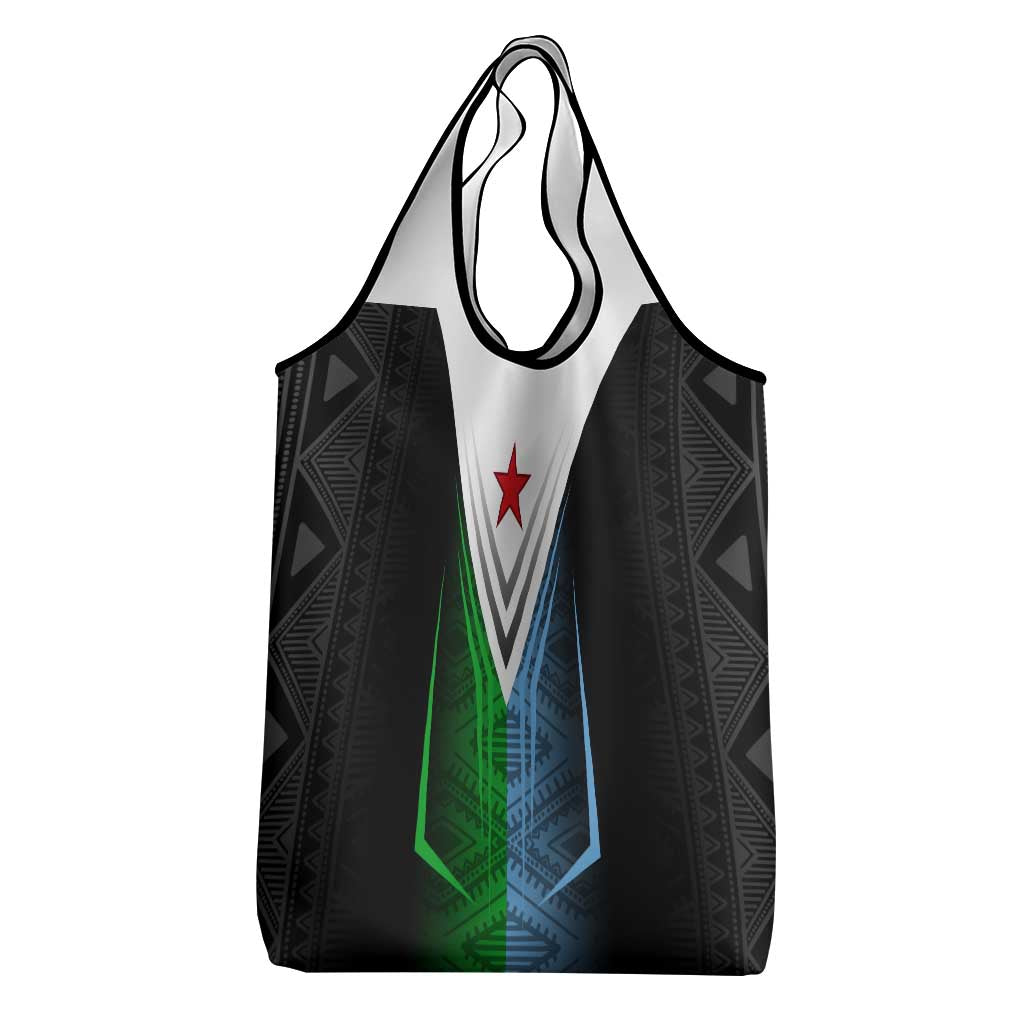 Djibouti Fusion Grocery Bag Tribal Geometry Meets National Colors and Red Star Boldness