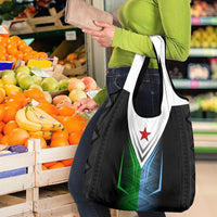 Djibouti Fusion Grocery Bag Tribal Geometry Meets National Colors and Red Star Boldness