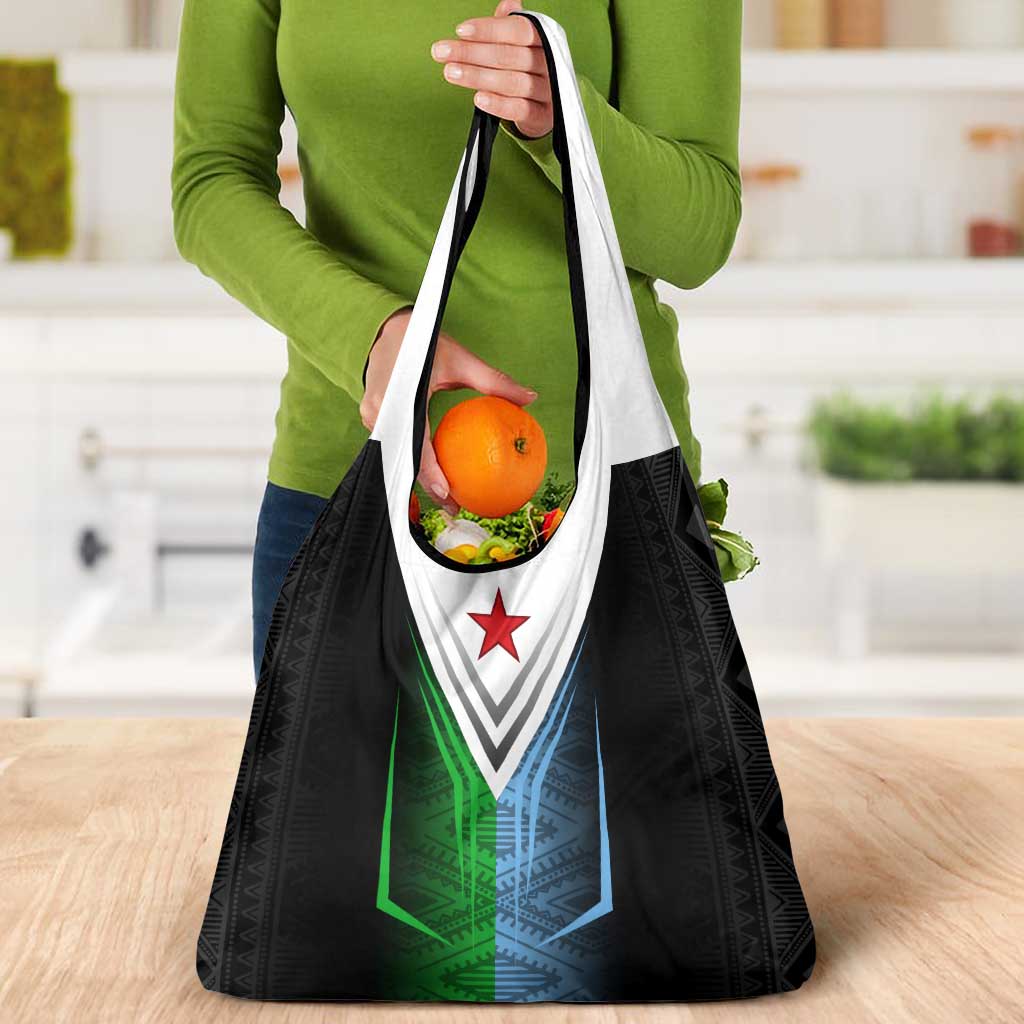 Djibouti Fusion Grocery Bag Tribal Geometry Meets National Colors and Red Star Boldness