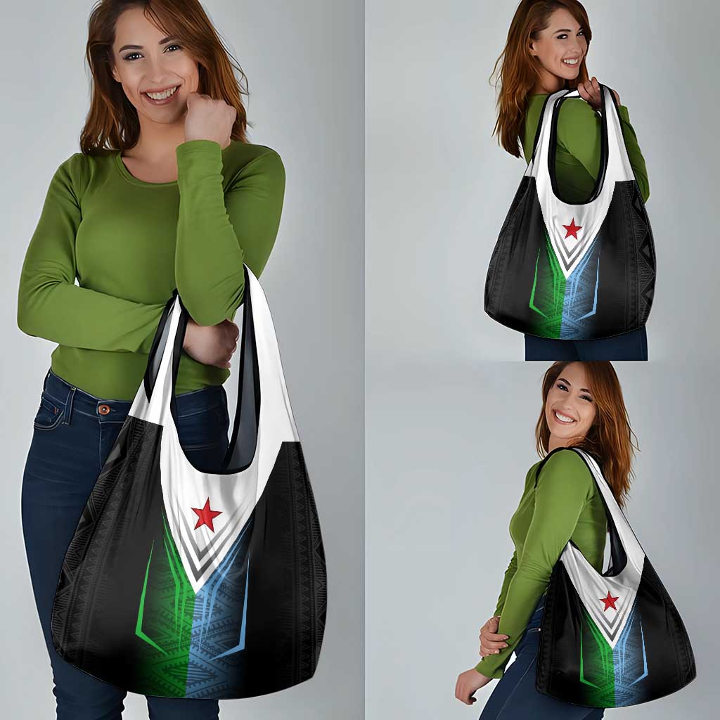 Djibouti Fusion Grocery Bag Tribal Geometry Meets National Colors and Red Star Boldness