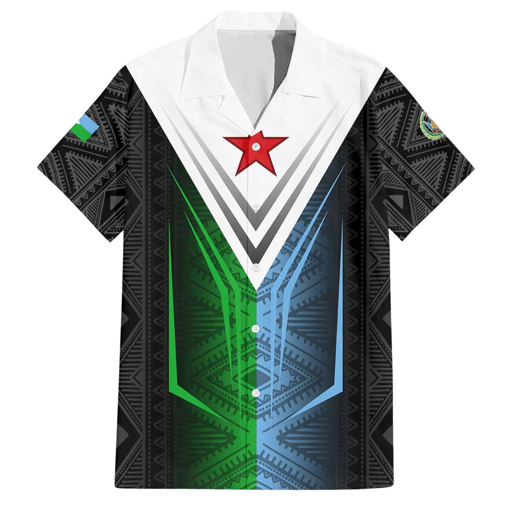 Djibouti Fusion Hawaiian Shirt Tribal Geometry Meets National Colors and Red Star Boldness