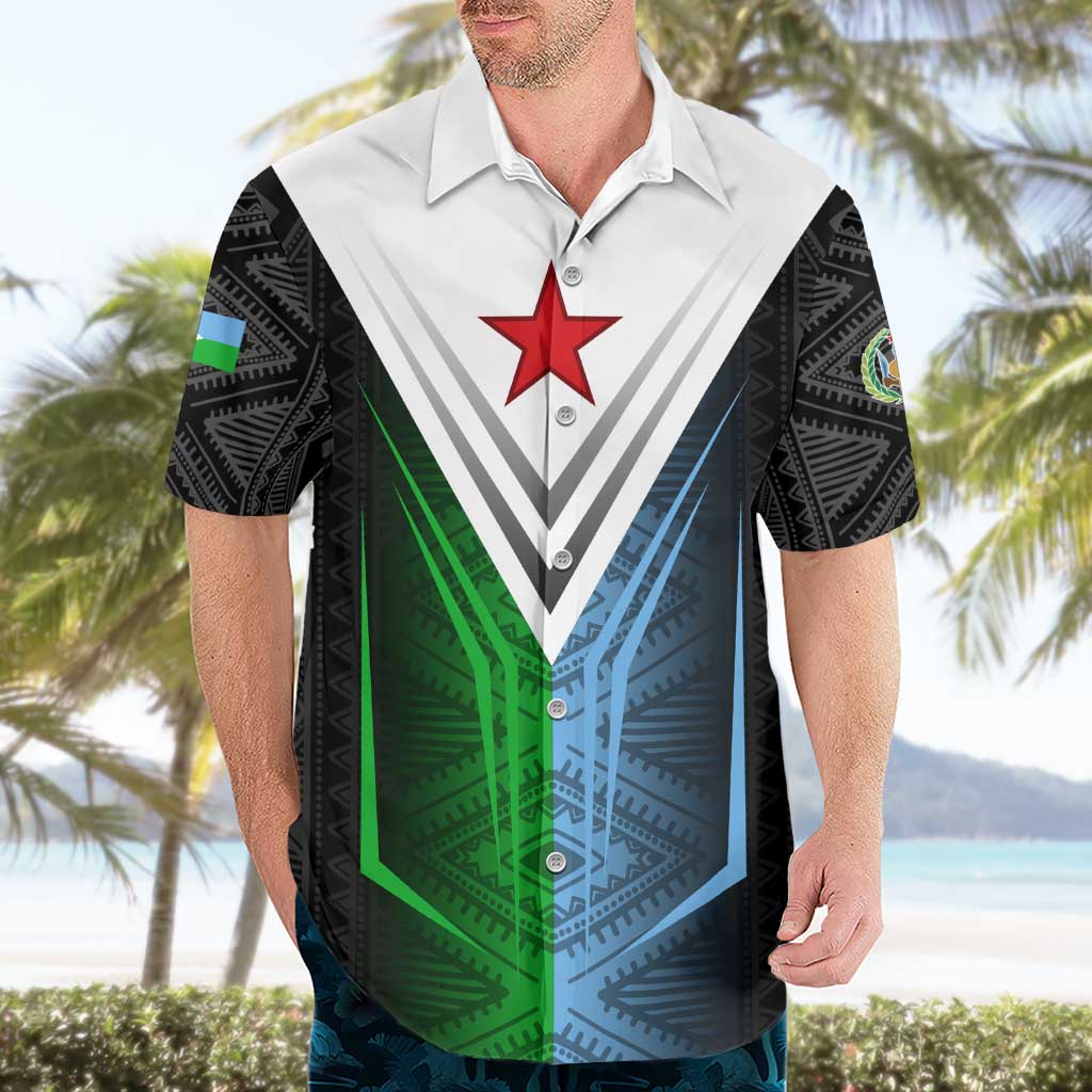 Djibouti Fusion Hawaiian Shirt Tribal Geometry Meets National Colors and Red Star Boldness
