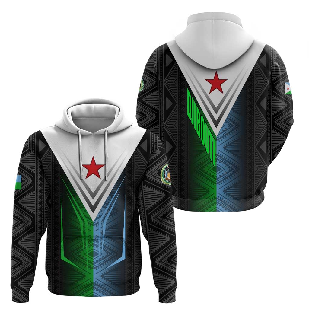 Djibouti Fusion Hoodie Tribal Geometry Meets National Colors and Red Star Boldness