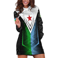 Djibouti Fusion Hoodie Dress Tribal Geometry Meets National Colors and Red Star Boldness