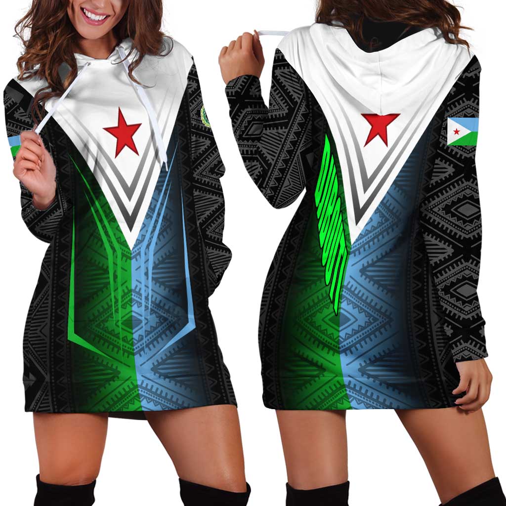Djibouti Fusion Hoodie Dress Tribal Geometry Meets National Colors and Red Star Boldness