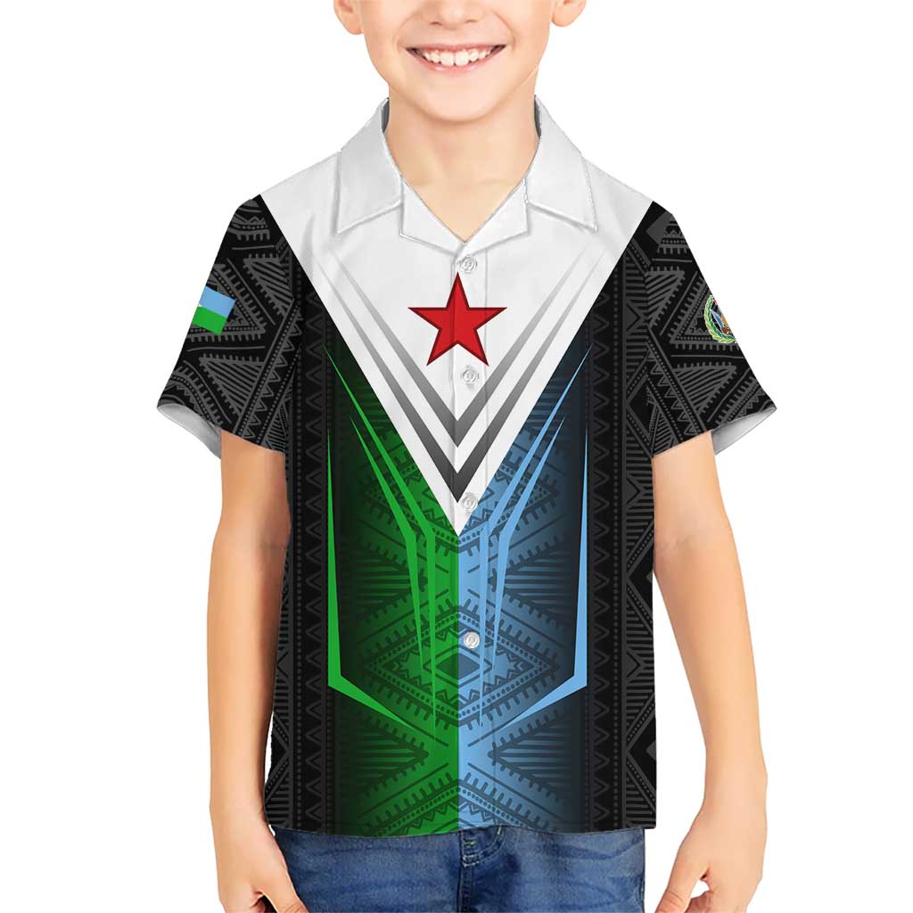 Djibouti Fusion Kid Hawaiian Shirt Tribal Geometry Meets National Colors and Red Star Boldness