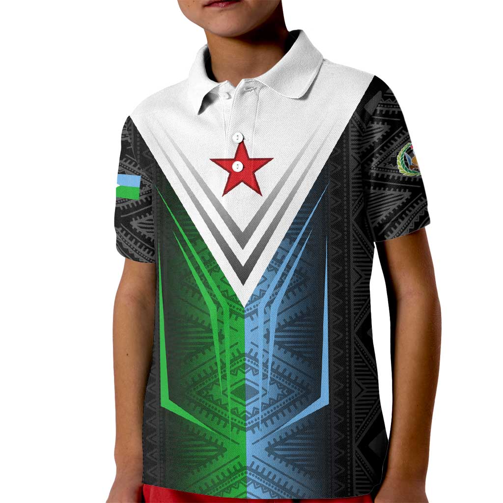 Djibouti Fusion Kid Polo Shirt Tribal Geometry Meets National Colors and Red Star Boldness