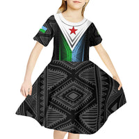 Djibouti Fusion Kid Short Sleeve Dress Tribal Geometry Meets National Colors and Red Star Boldness