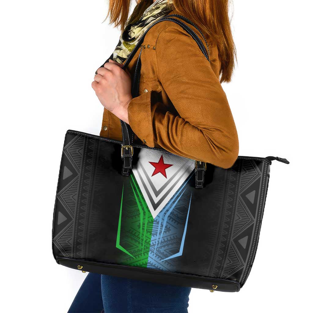 Djibouti Fusion Leather Tote Bag Tribal Geometry Meets National Colors and Red Star Boldness