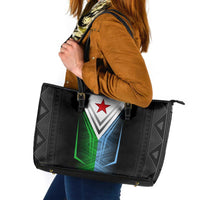 Djibouti Fusion Leather Tote Bag Tribal Geometry Meets National Colors and Red Star Boldness