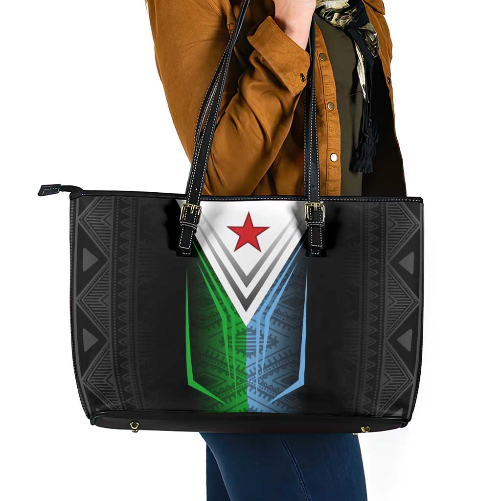 Djibouti Fusion Leather Tote Bag Tribal Geometry Meets National Colors and Red Star Boldness