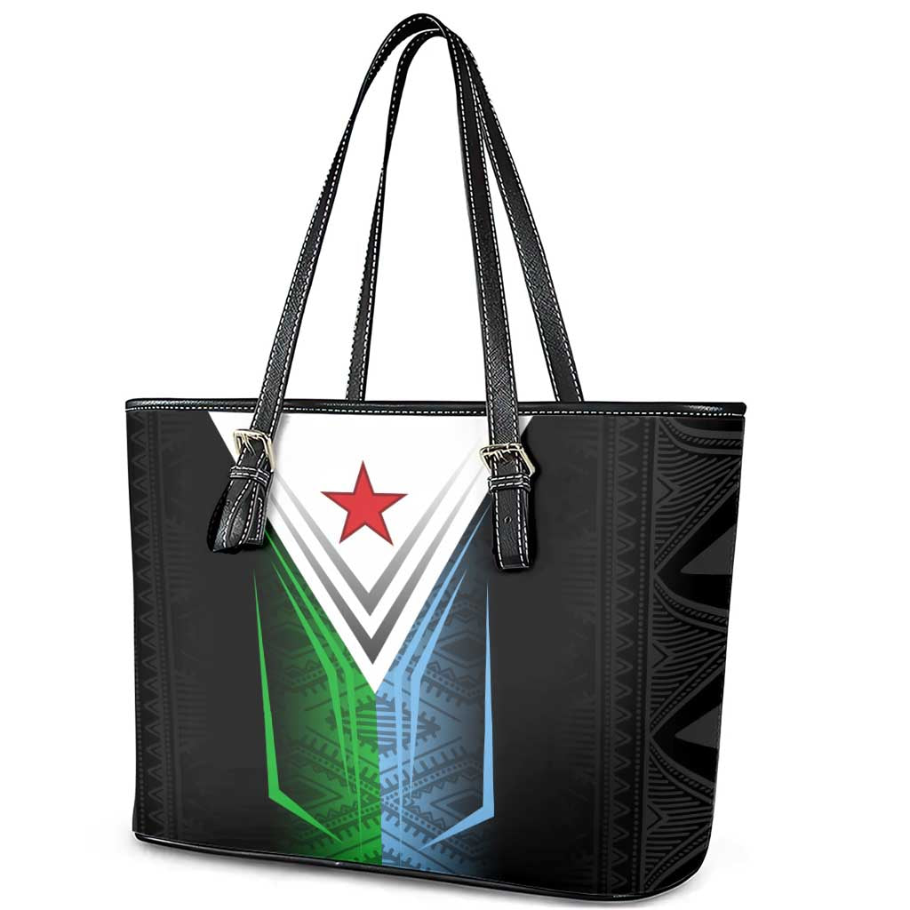 Djibouti Fusion Leather Tote Bag Tribal Geometry Meets National Colors and Red Star Boldness