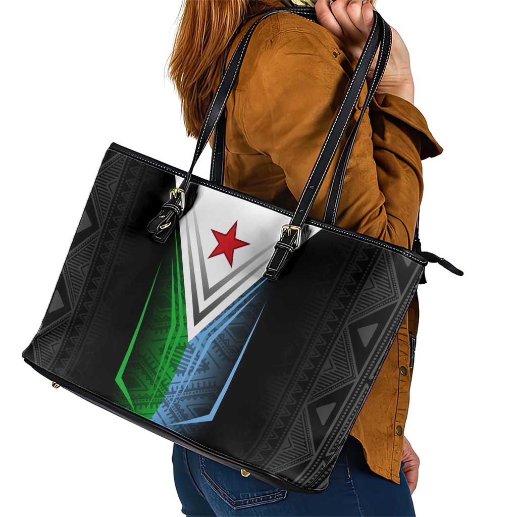 Djibouti Fusion Leather Tote Bag Tribal Geometry Meets National Colors and Red Star Boldness