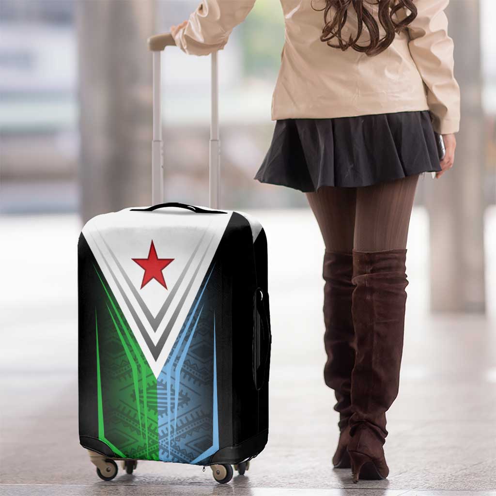 Djibouti Fusion Luggage Cover Tribal Geometry Meets National Colors and Red Star Boldness