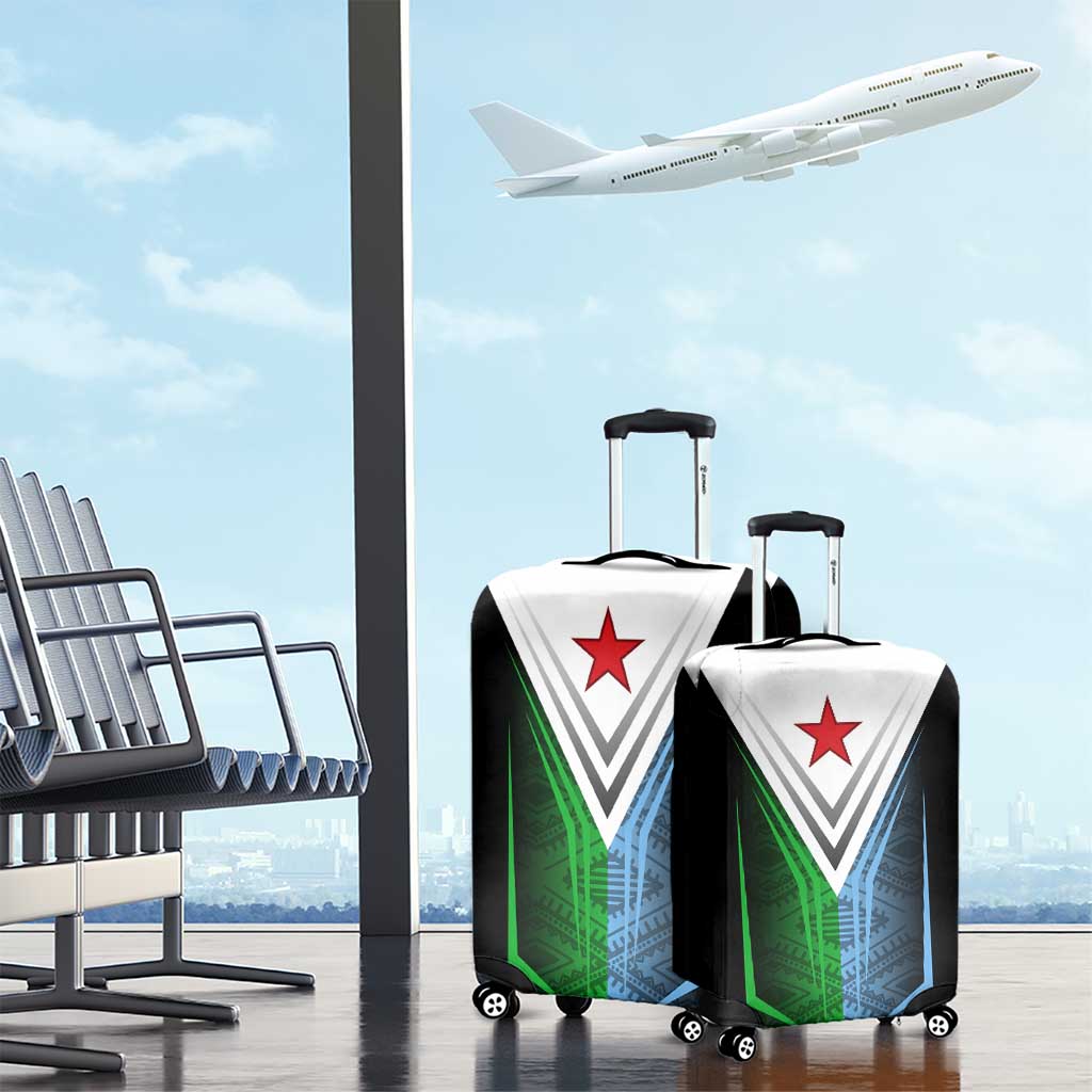 Djibouti Fusion Luggage Cover Tribal Geometry Meets National Colors and Red Star Boldness