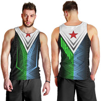 Djibouti Fusion Men Tank Top Tribal Geometry Meets National Colors and Red Star Boldness