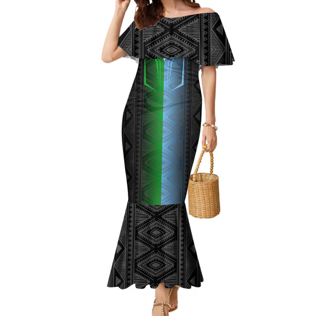 Djibouti Fusion Mermaid Dress Tribal Geometry Meets National Colors and Red Star Boldness