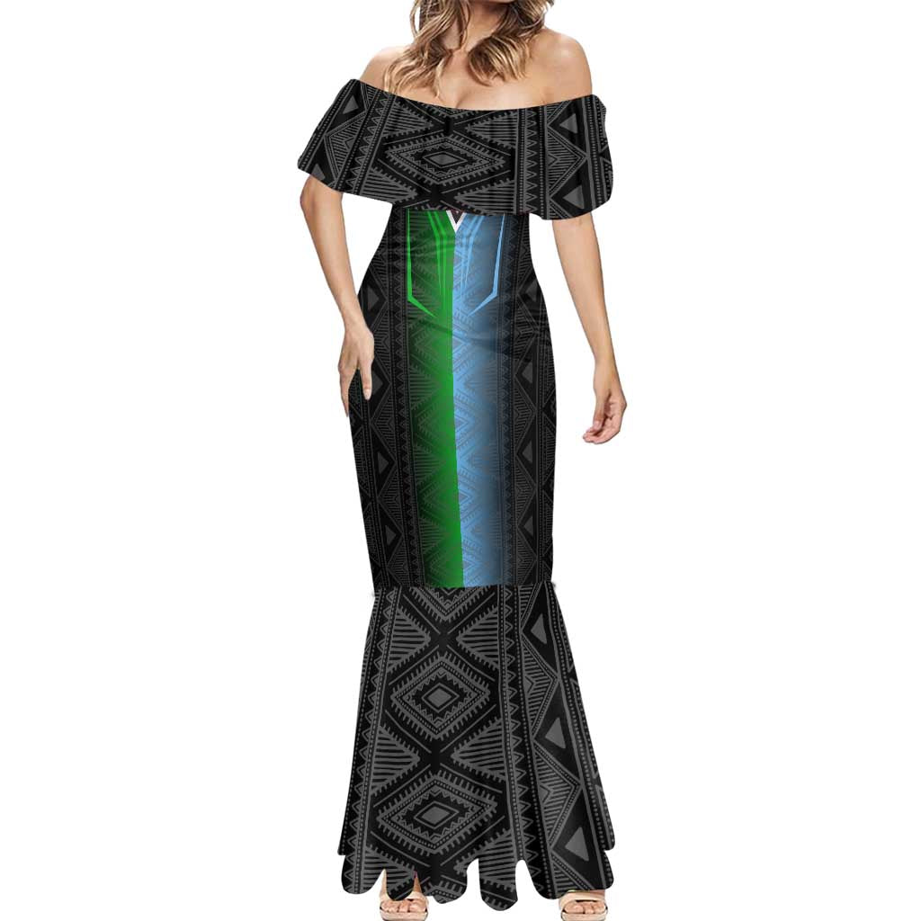 Djibouti Fusion Mermaid Dress Tribal Geometry Meets National Colors and Red Star Boldness