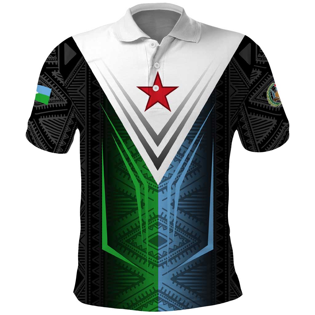 Djibouti Fusion Polo Shirt Tribal Geometry Meets National Colors and Red Star Boldness
