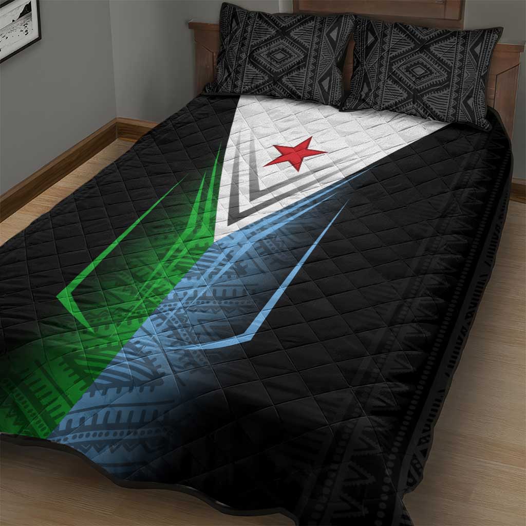 Djibouti Fusion Quilt Bed Set Tribal Geometry Meets National Colors and Red Star Boldness