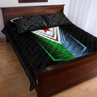 Djibouti Fusion Quilt Bed Set Tribal Geometry Meets National Colors and Red Star Boldness
