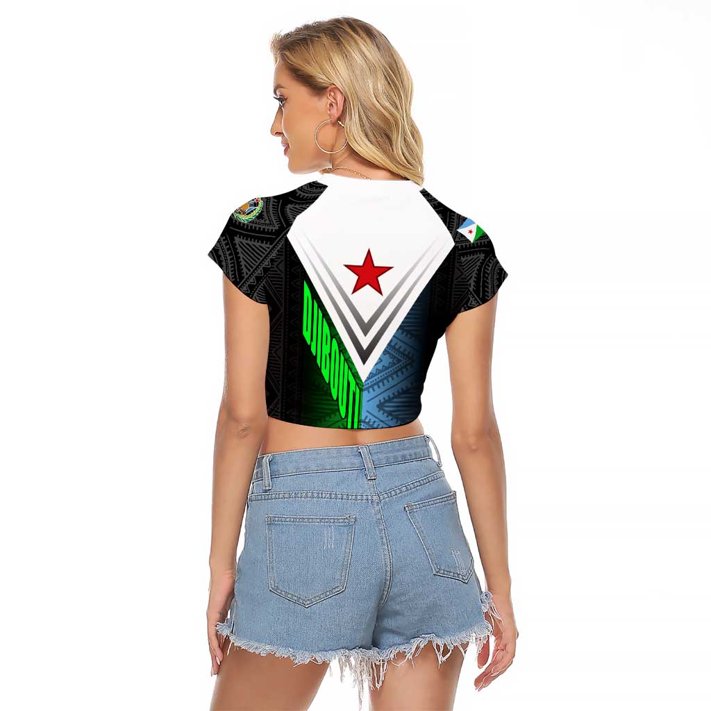 Djibouti Fusion Raglan Cropped T Shirt Tribal Geometry Meets National Colors and Red Star Boldness