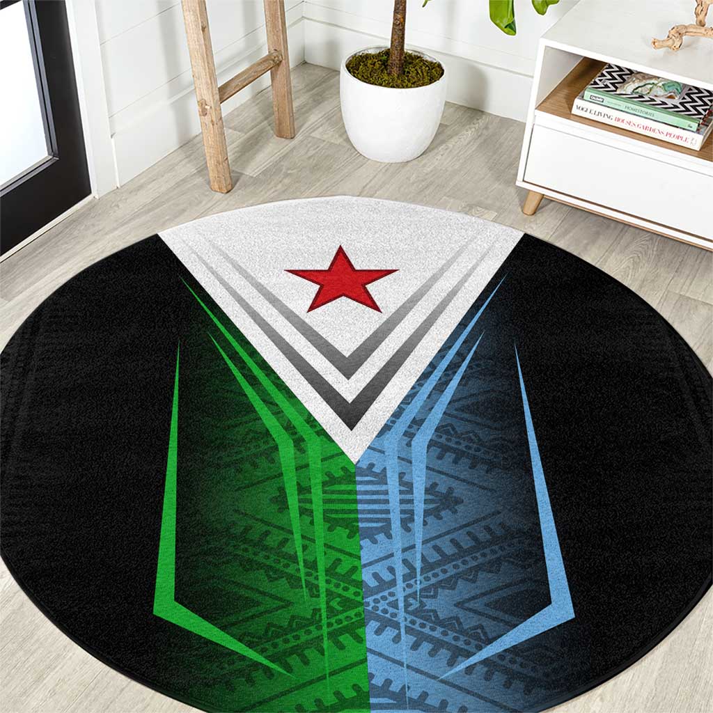 Djibouti Fusion Round Carpet Tribal Geometry Meets National Colors and Red Star Boldness