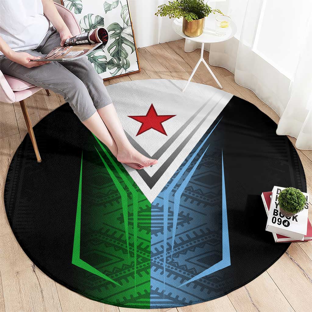 Djibouti Fusion Round Carpet Tribal Geometry Meets National Colors and Red Star Boldness