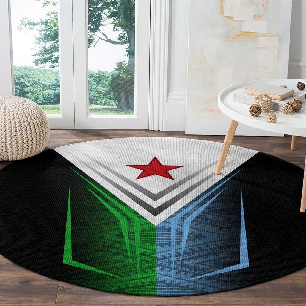 Djibouti Fusion Round Carpet Tribal Geometry Meets National Colors and Red Star Boldness