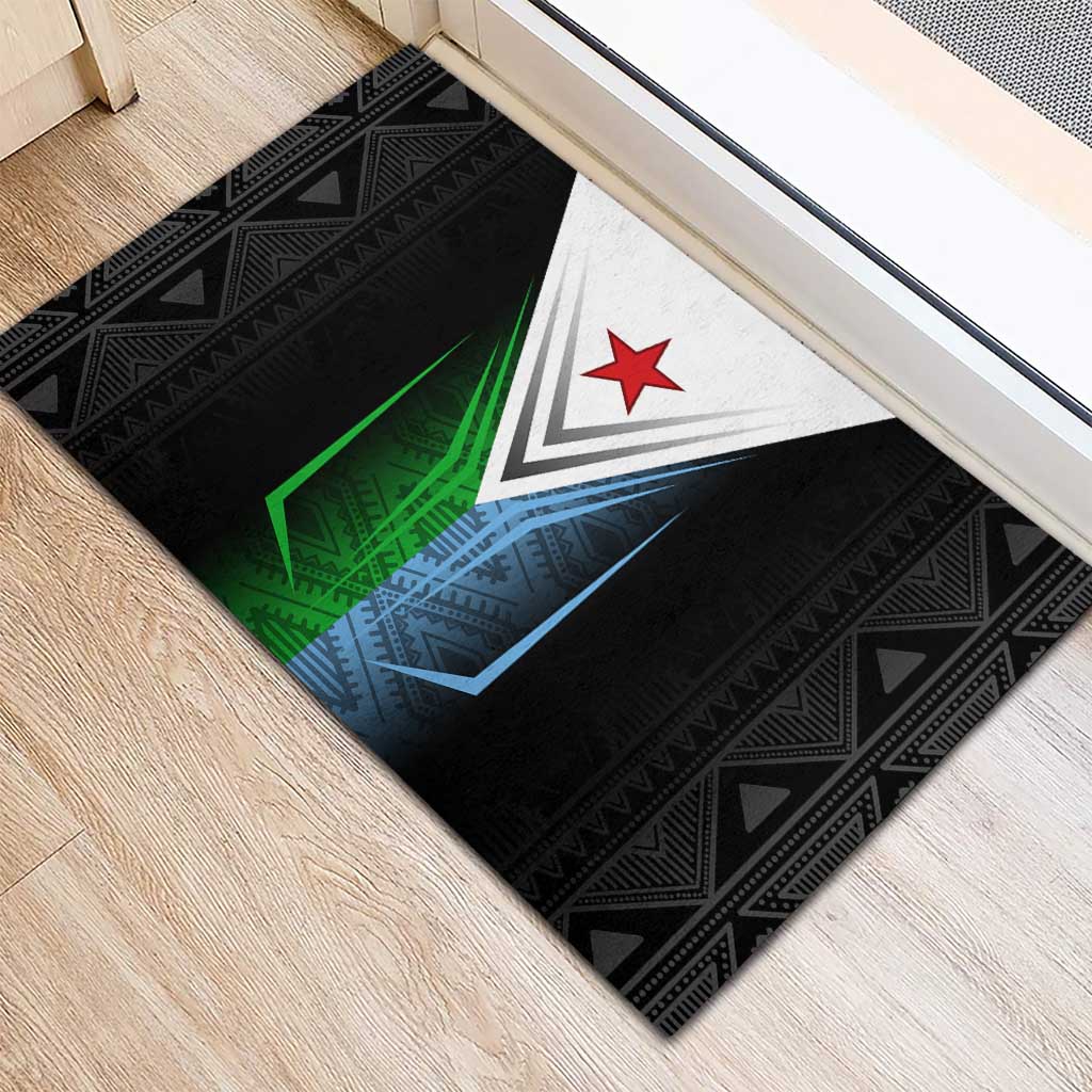 Djibouti Fusion Rubber Doormat Tribal Geometry Meets National Colors and Red Star Boldness