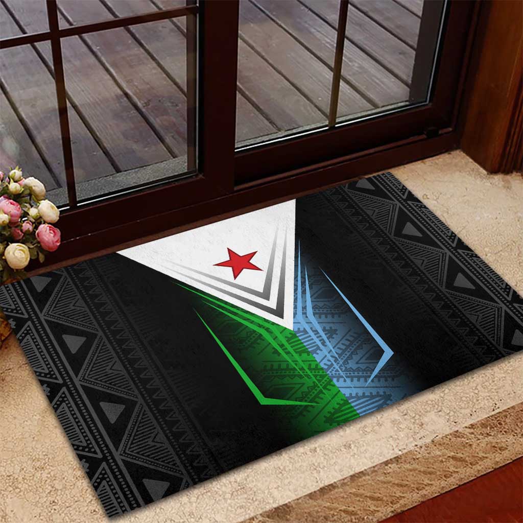 Djibouti Fusion Rubber Doormat Tribal Geometry Meets National Colors and Red Star Boldness