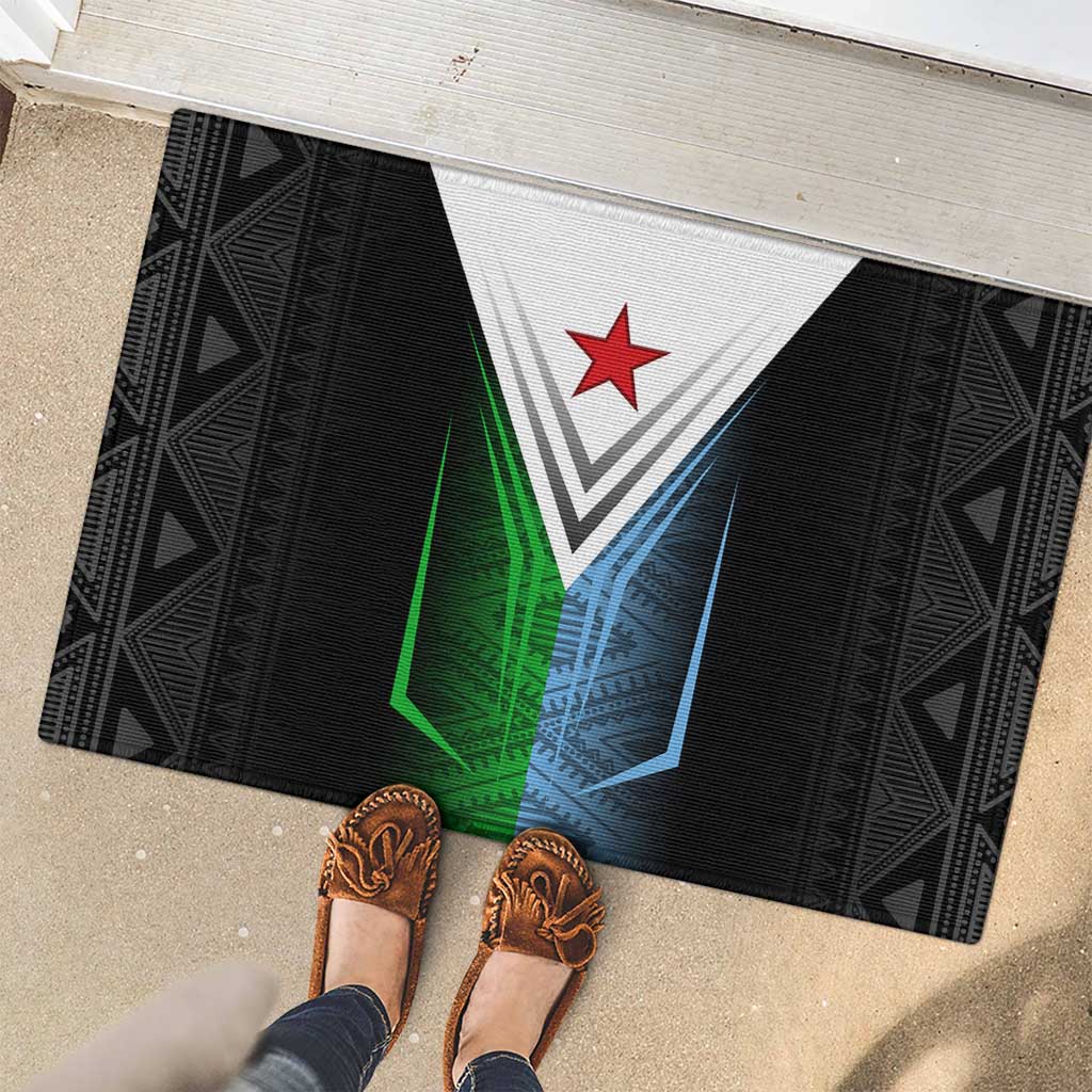 Djibouti Fusion Rubber Doormat Tribal Geometry Meets National Colors and Red Star Boldness