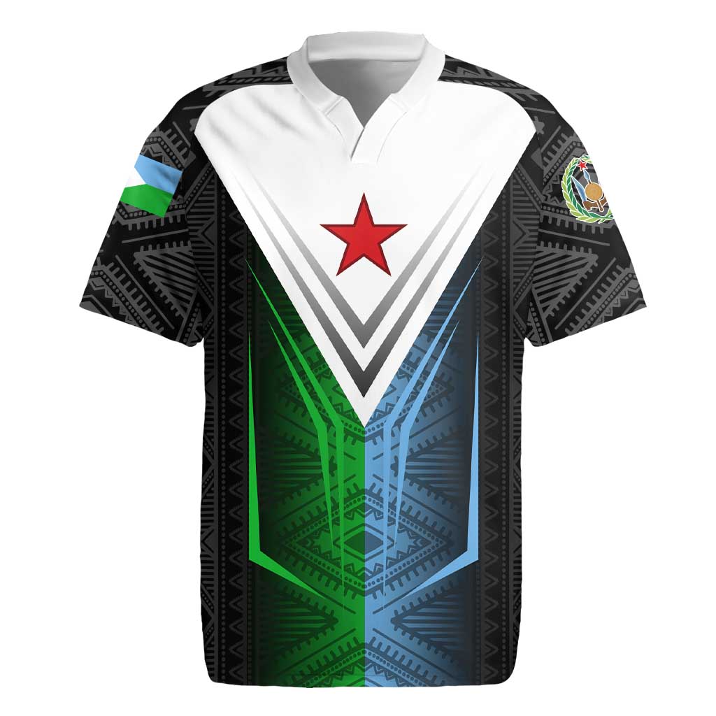 Djibouti Fusion Rugby Jersey Tribal Geometry Meets National Colors and Red Star Boldness